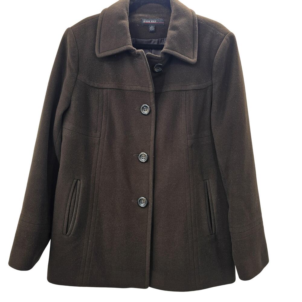 Jason Kole Coat Womens Large Brown Wool Blend Mid Length Jacket Blazer Lined - Picture 1 of 6